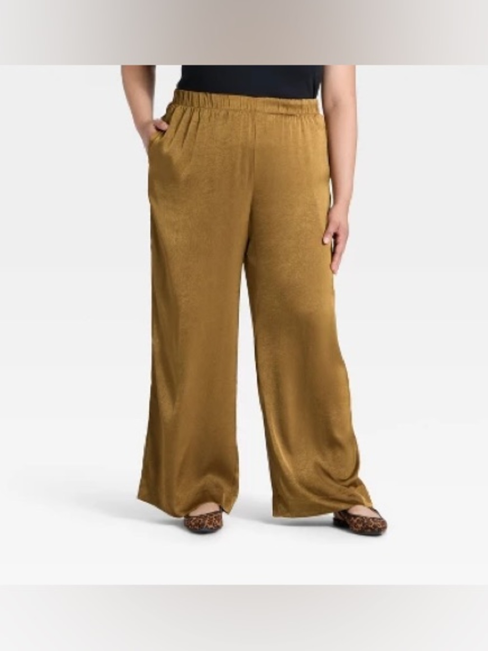Women's Crinkled Satin Pull-On Pants - A New Day™ Brown 4X NWT